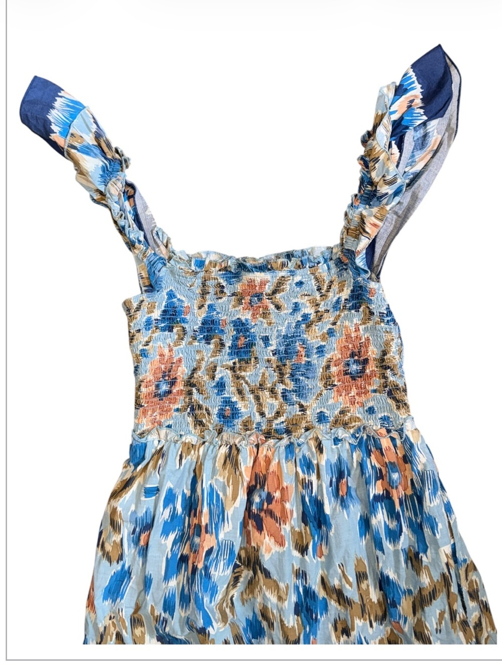House of Harlow 1960 Boho Smocked Maxi Dress Size Small Blue Floral - Picture 3 of 11